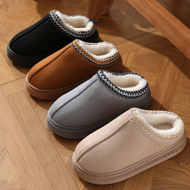 Fluffy Winter Slippers Women Plush Warm Indoor Shoes Anti Slip Soft Home Slippers Unisex Cozy House Slides
