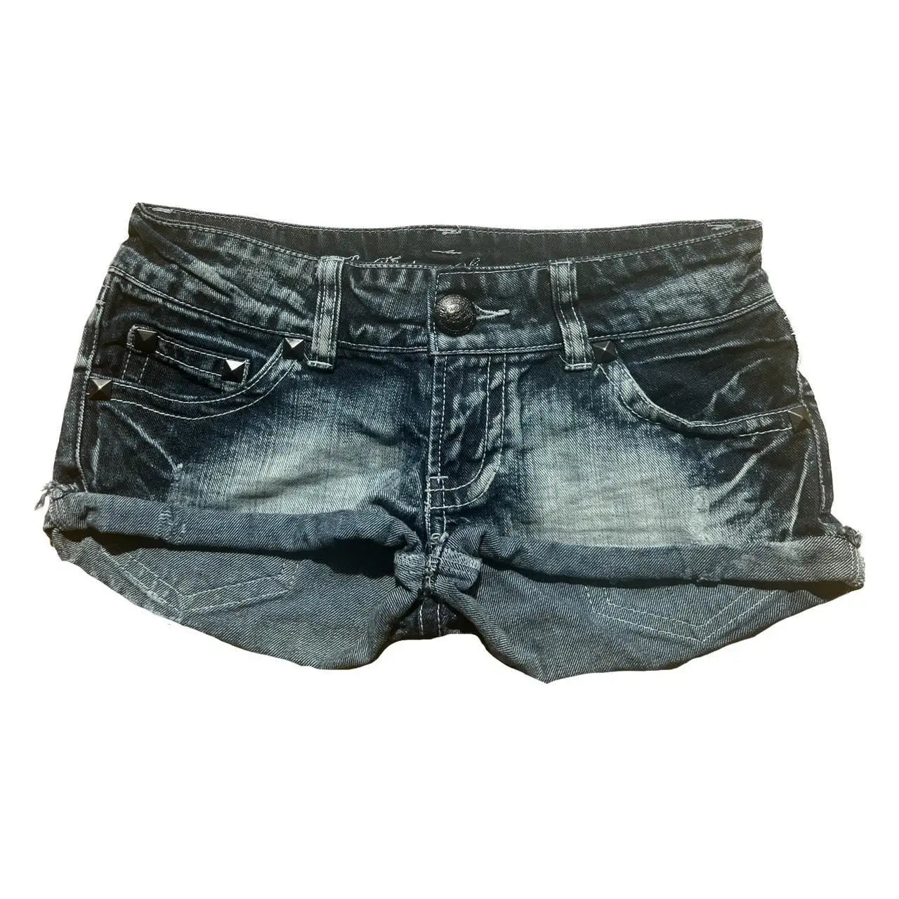 Women Y2K Flag Print Low Rise Denim Mini Shorts Slim Fit Harajuku Gothic Style