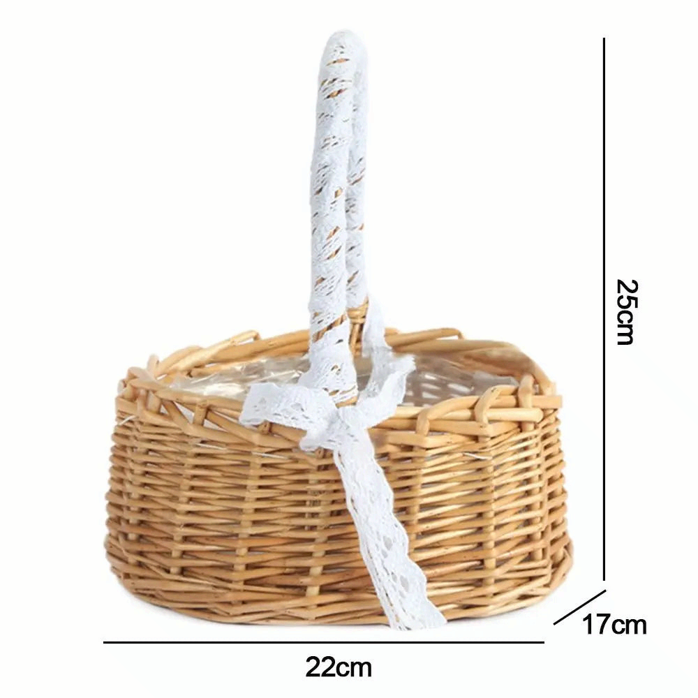 Willow Rattan Woven Basket Half Moon Picnic Flower Storage Basket