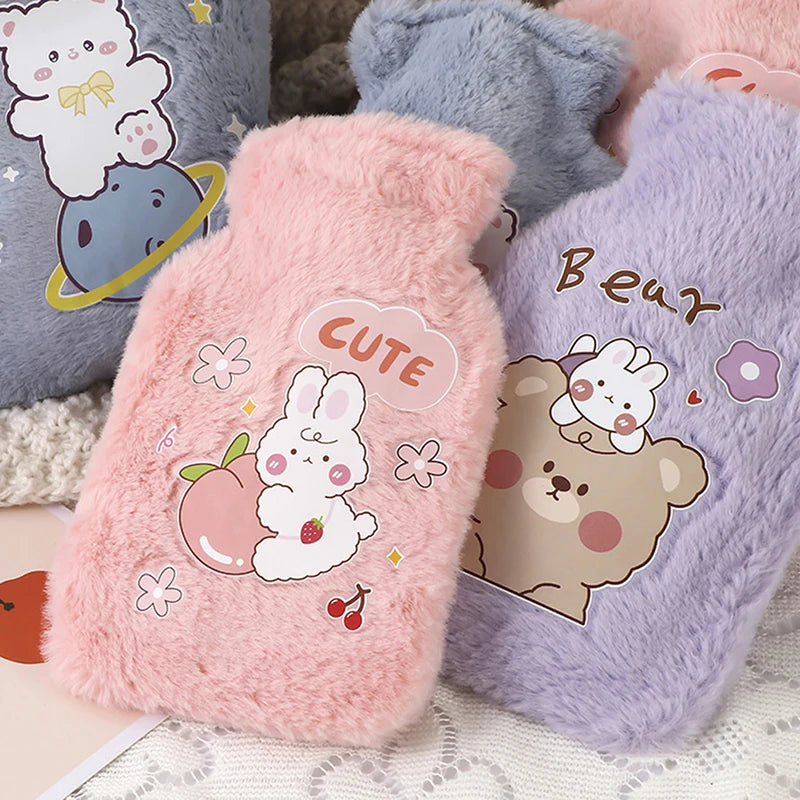 Cartoon Plush Rabbit Bear Hot Water Bottle Velvet Hand Warmer Cute Portable Water Bag