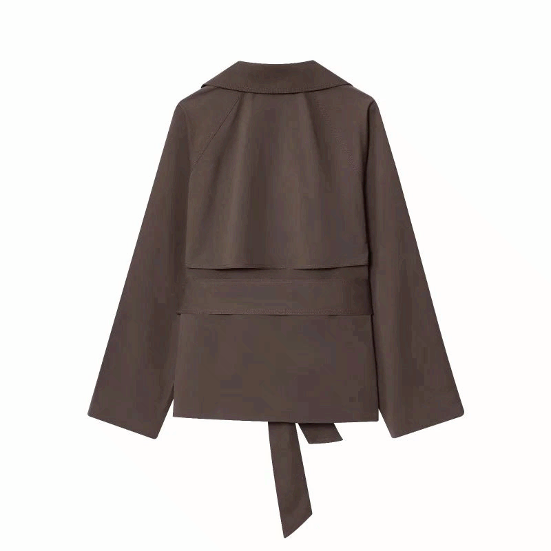 Women Double Breasted Trench Coat British Style Belted Jacket
