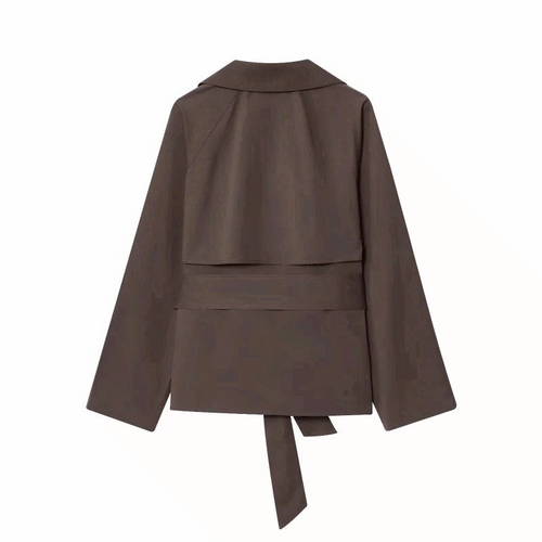 Women Double Breasted Trench Coat British Style Belted Jacket