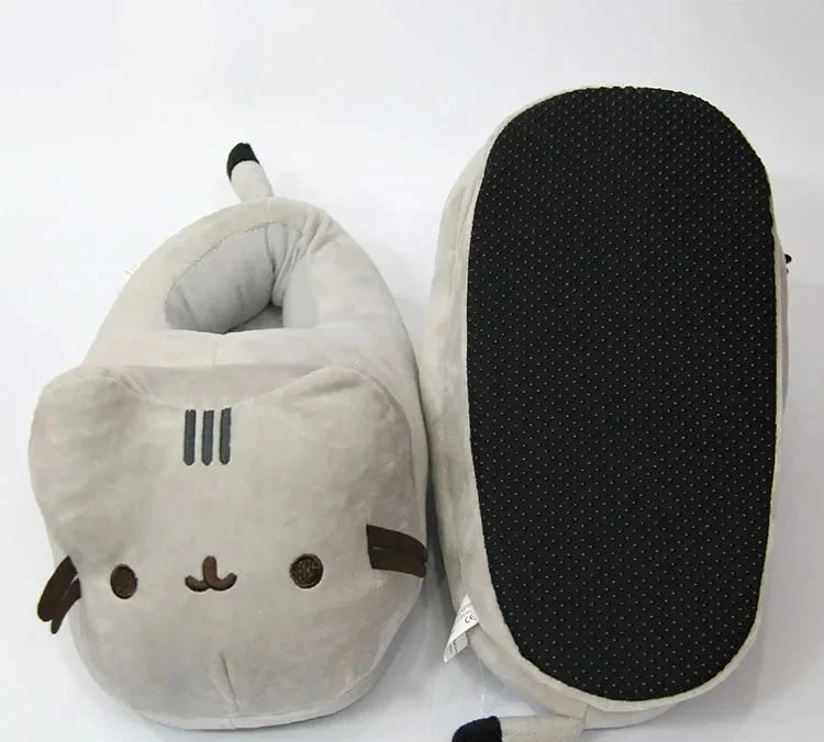 Cartoon Cat Plush Slippers Winter Warm Indoor Soft Full Covered Bedroom Shoes