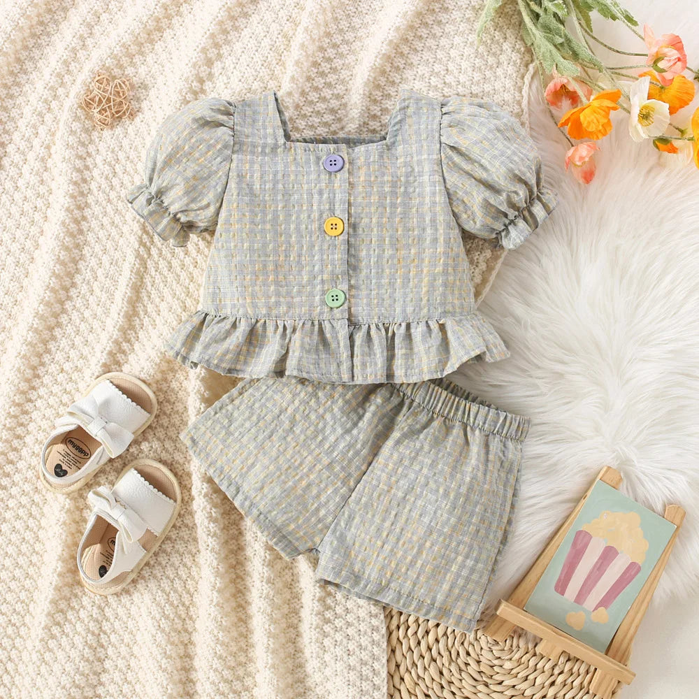 Baby Girl Plaid Summer Top and Shorts Set 0 3 Years