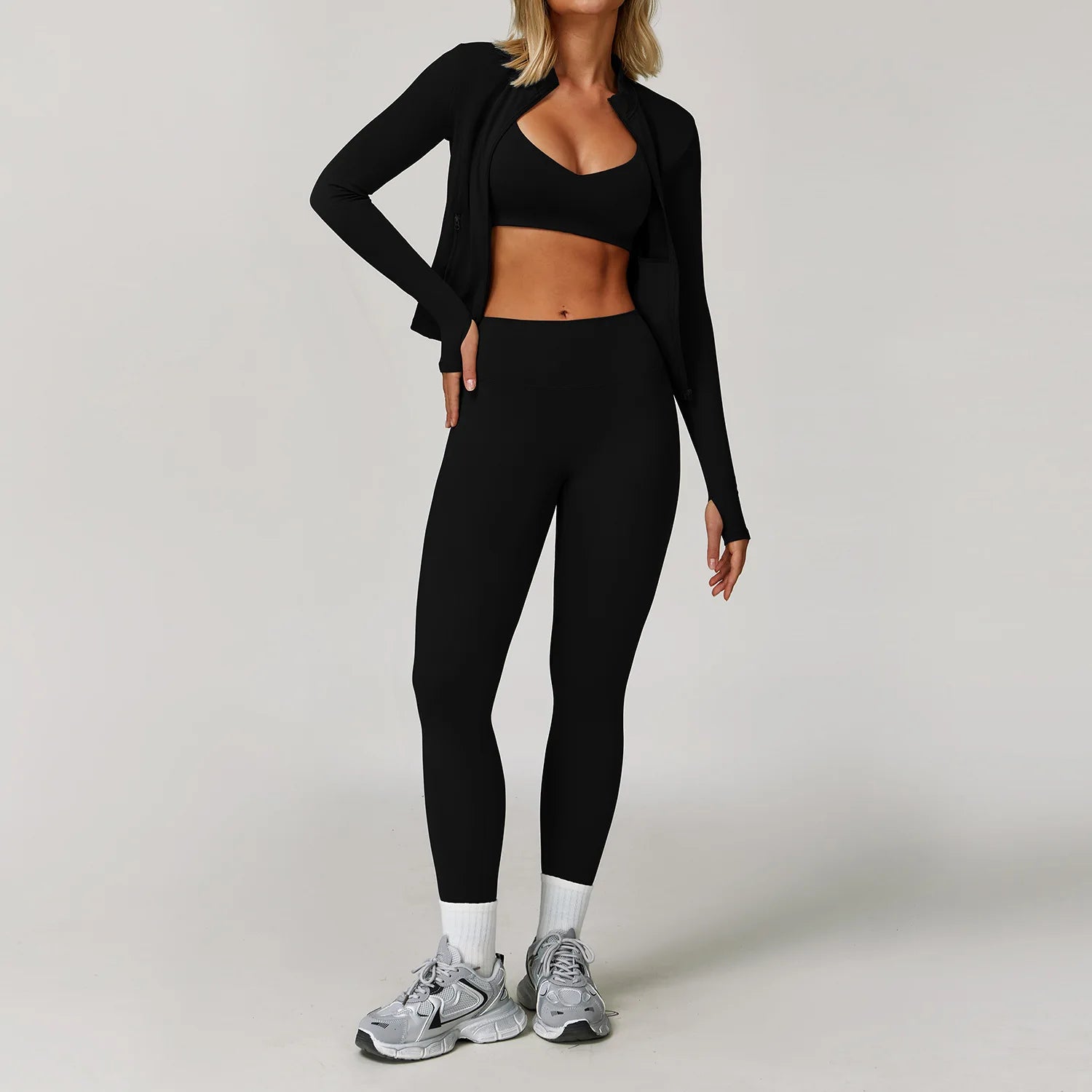 Women 2/3 Piece Yoga Set Gym Outfit Sports Bra Leggings Jacket Workout Fitness Set