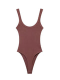 Women Ribbed Bodysuit Stretch Snap Button Playsuit
