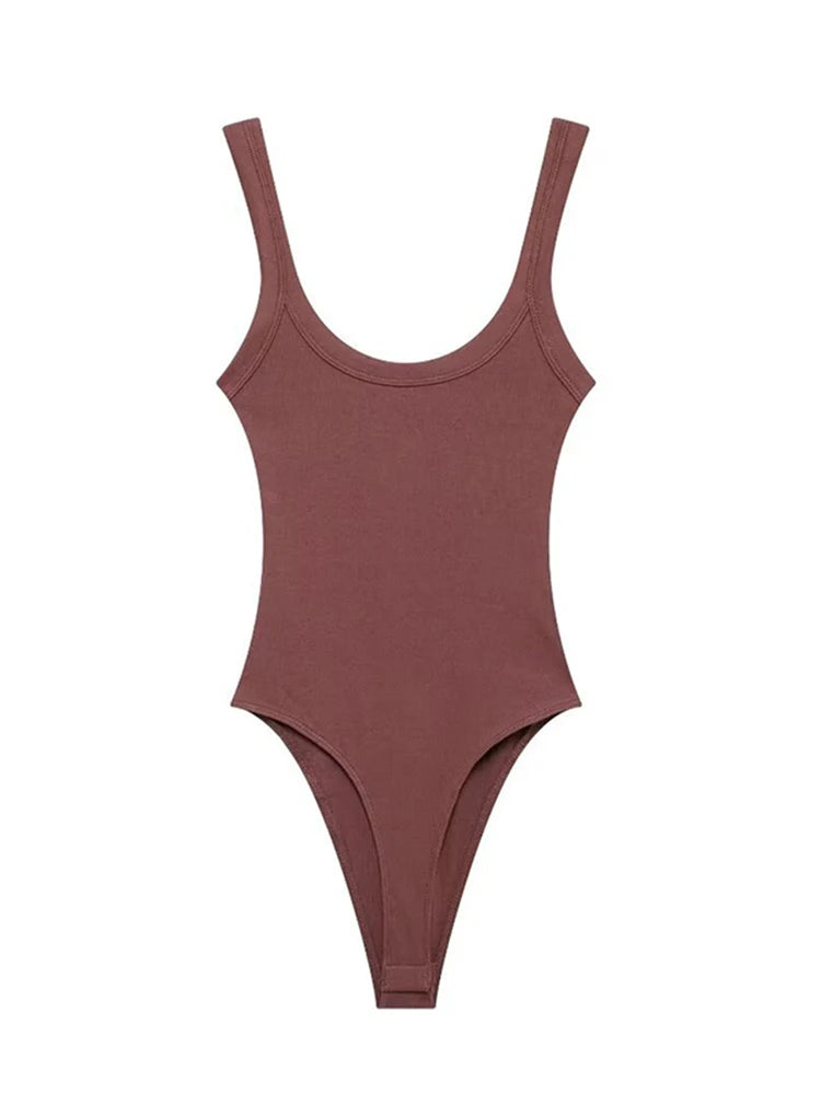 Women Ribbed Bodysuit Stretch Snap Button Playsuit