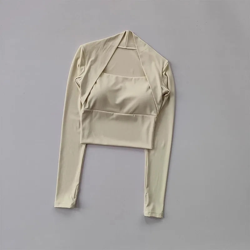 Women Long Sleeve Yoga Top with Chest Support Quick Dry Sportswear Shawl Style