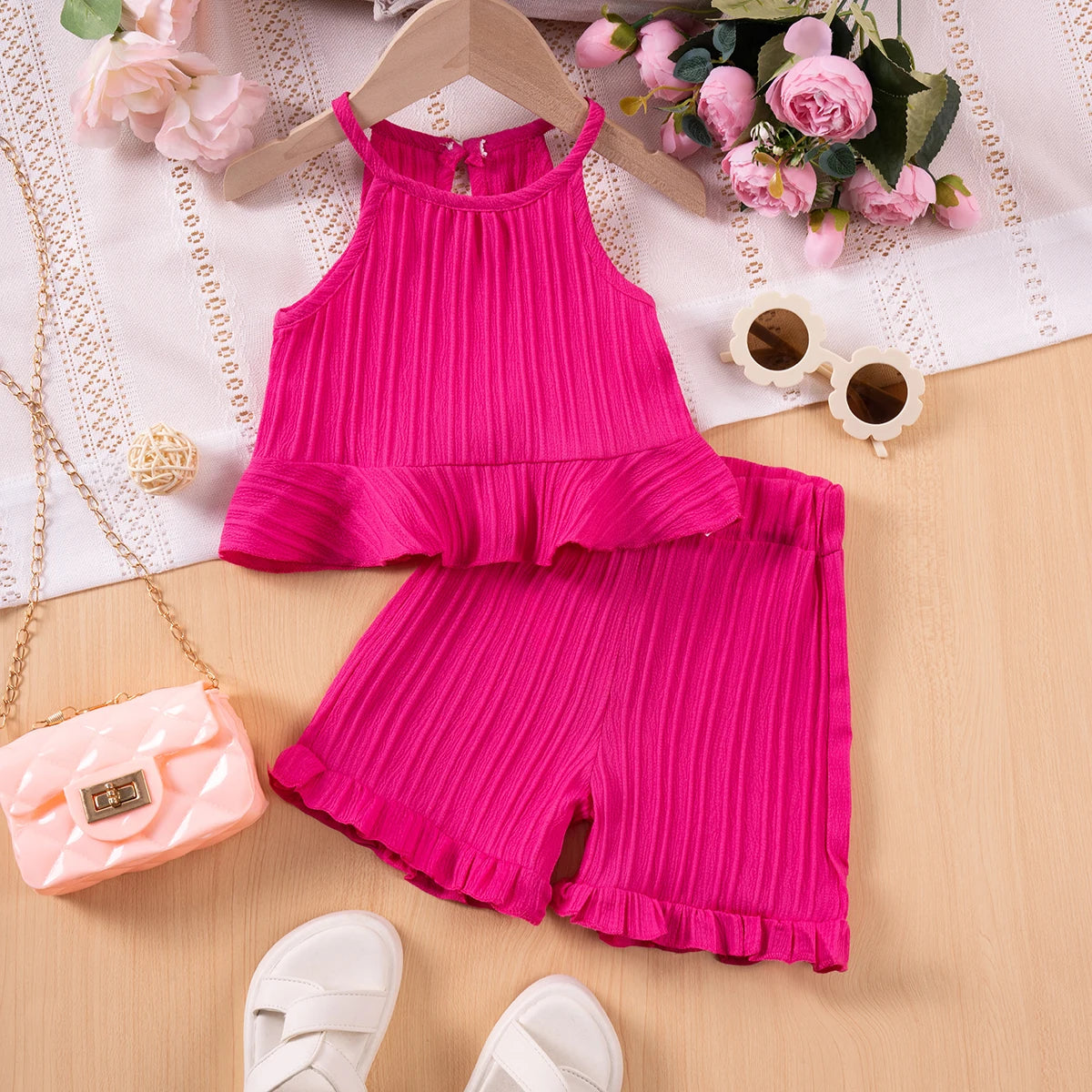 Toddler Girls Ruffle Sleeveless Tank Top and Shorts Set Summer Outfit