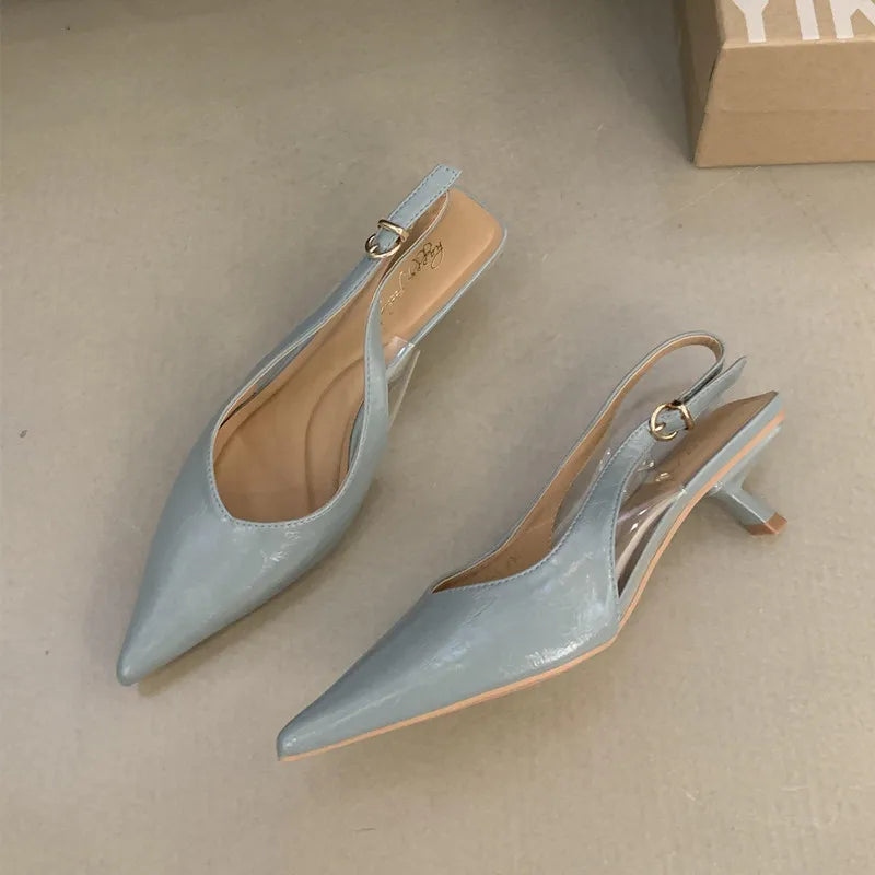 Women Pointed Toe Slingback Sandals Low Heel Elegant Summer Dress Shoes