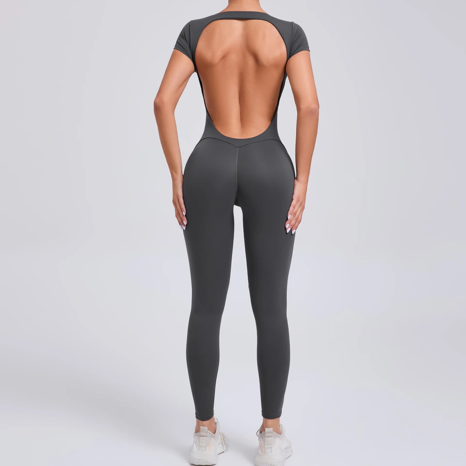 Women Open Back Yoga Jumpsuit One Piece Gym Bodysuit Hip Lift Quick Dry Fitness Outfit