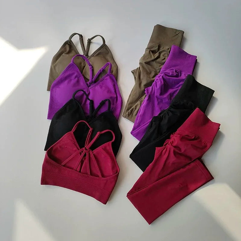 Women Seamless Yoga Set High Waisted Leggings & Sports Bra Gym Outfit