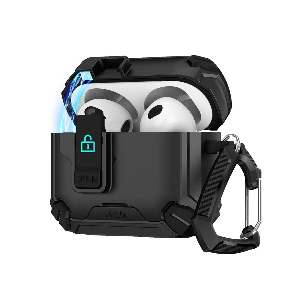 AirPods 4 / Pro 2 Magnetic Lock Case Shockproof Full Protection Cover with Clip Keychain