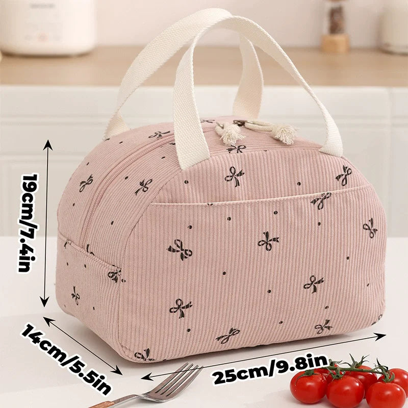 Corduroy Thermal Insulated Lunch Bag Multifunctional Storage Handbag Picnic Cooler Bag