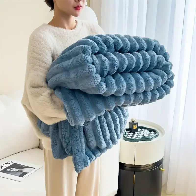 Rabbit Velvet Winter Blanket Thick Warm Flannel Solid Color Throw Blanket