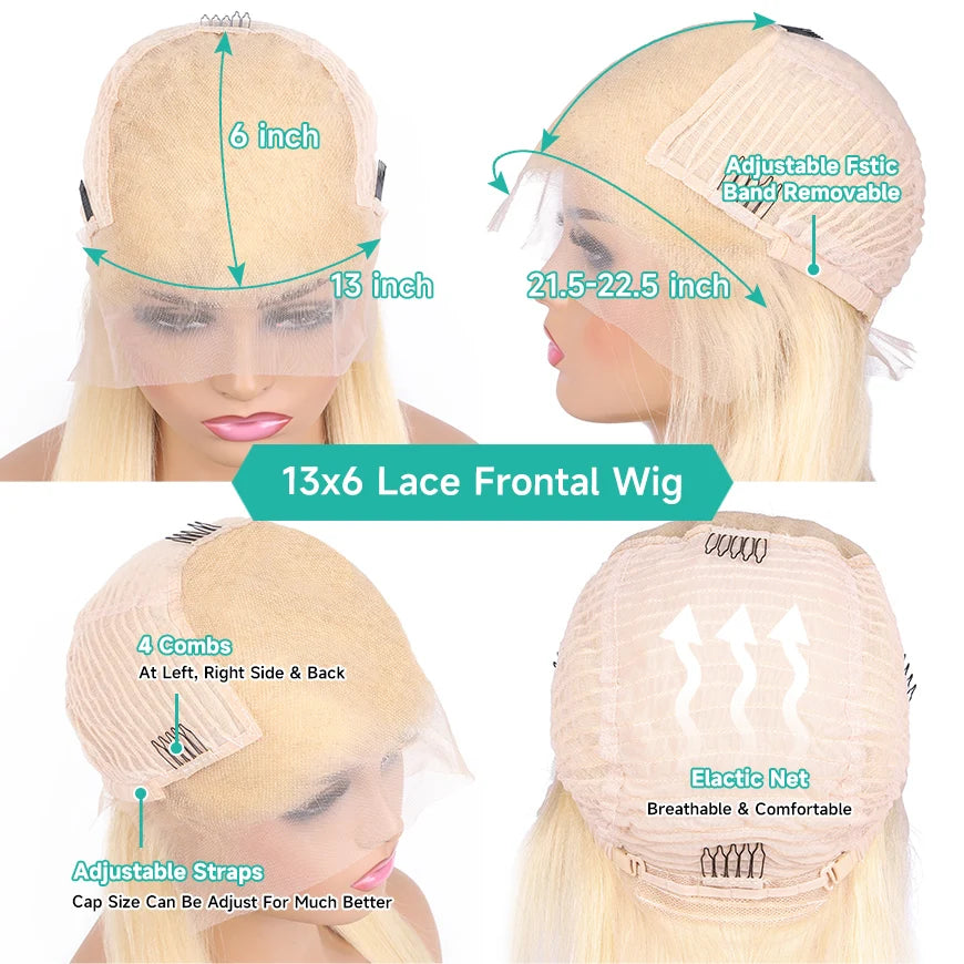 Ombre Blonde Straight Human Hair Wig – 1B/613 HD Lace Front Wig for Women