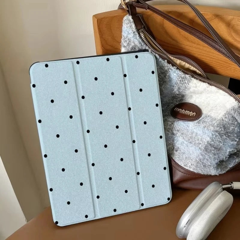 Black Polka Dot iPad Trifold Case Compatible with iPad Pro Air Mini Series