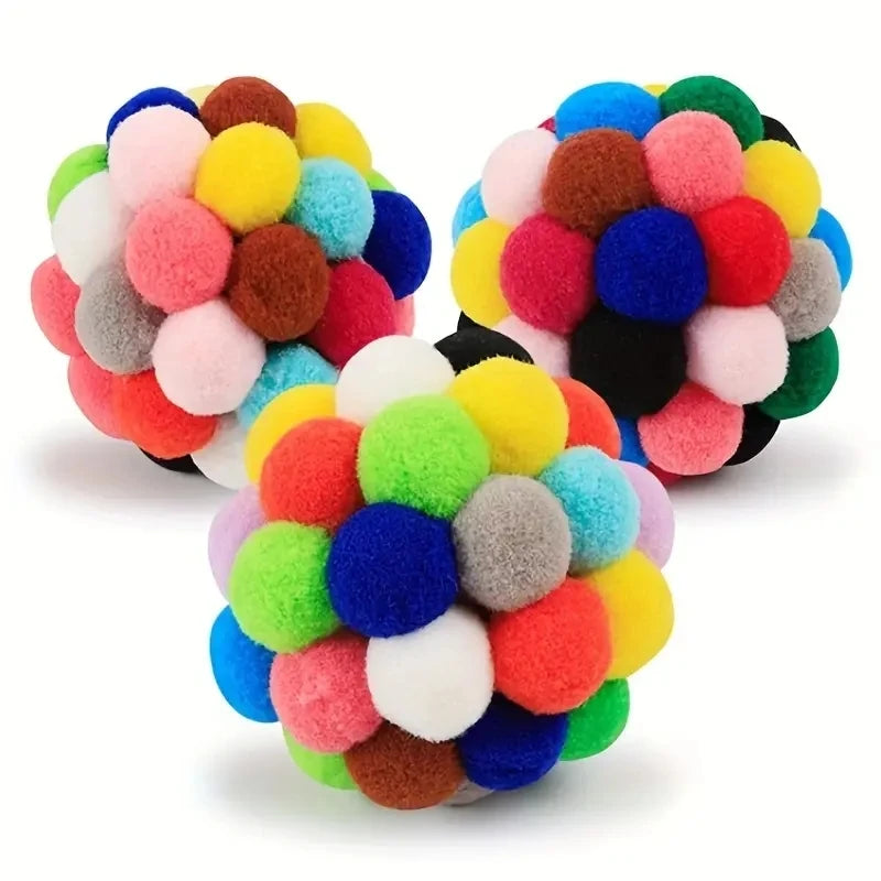 Cat Plush Ball Toy Elastic Bell Ball Colorful Wool Interactive Cat Toy