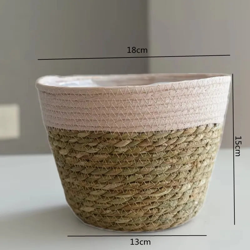 Straw Weaving Plant Pot Basket Grass Planter Cover Indoor Outdoor Flower Container