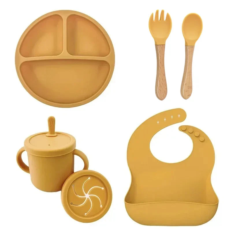Silicone Baby Feeding Set Suction Plate Bowl Straw Cup