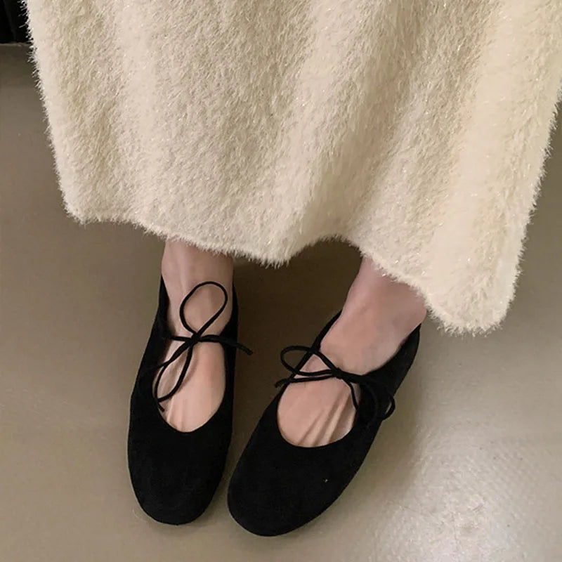 Women Butterfly Knot Flats Round Toe Slip On Soft Casual Shoes Female Footwear