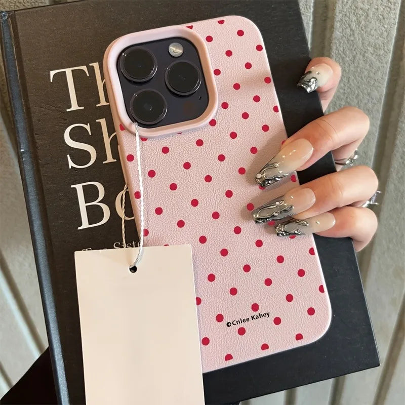 Rose Red Polka Dot Lichee Pattern iPhone Case