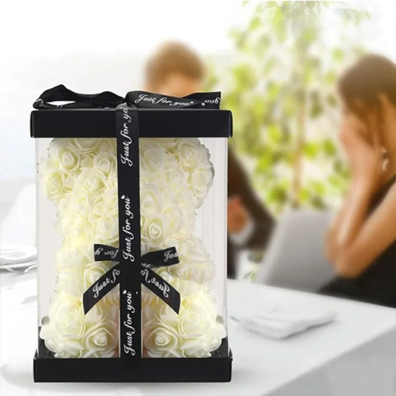 Rose Flower Teddy Bear Gift with Box for Women