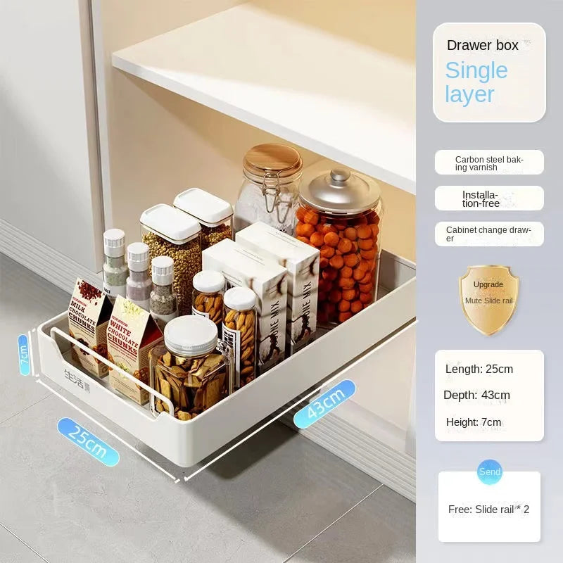 Pull Out Kitchen Storage Rack Sliding Drawer Spice Organizer Shelf Cabinet Tray