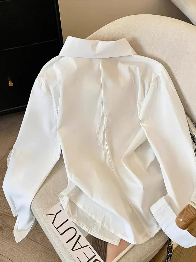 Women Elegant Long Sleeve Polo Shirt Irregular Design Workwear Tunic Top Blouse