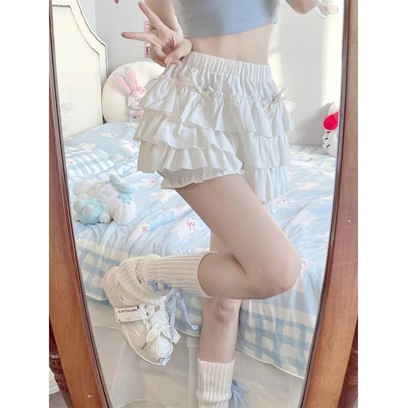 Women’s Y2K Ruffle Bow Mini Skirt High Waist A-Line Lolita Skirt