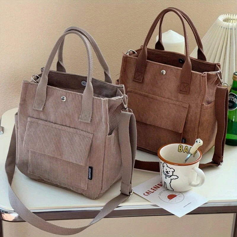Corduroy Tote Bag Multi Pocket Crossbody Shoulder Satchel for Women