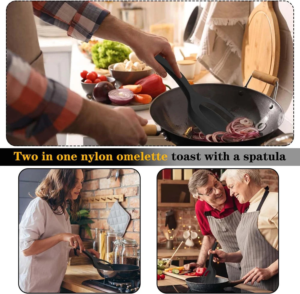 New 2 in 1 Grip Flip Spatula Tongs Egg