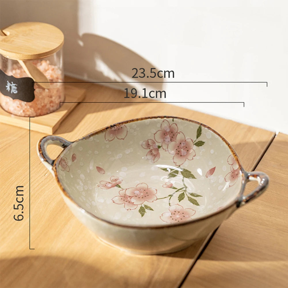 Ceramic Noodle Bowl 7.5 Inch Handle Soup Salad Pasta Microwave Safe Tableware
