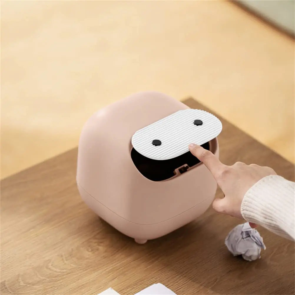 Mini Desktop Trash Can with Lid Cute Small Plastic Garbage Bin for Office Bathroom