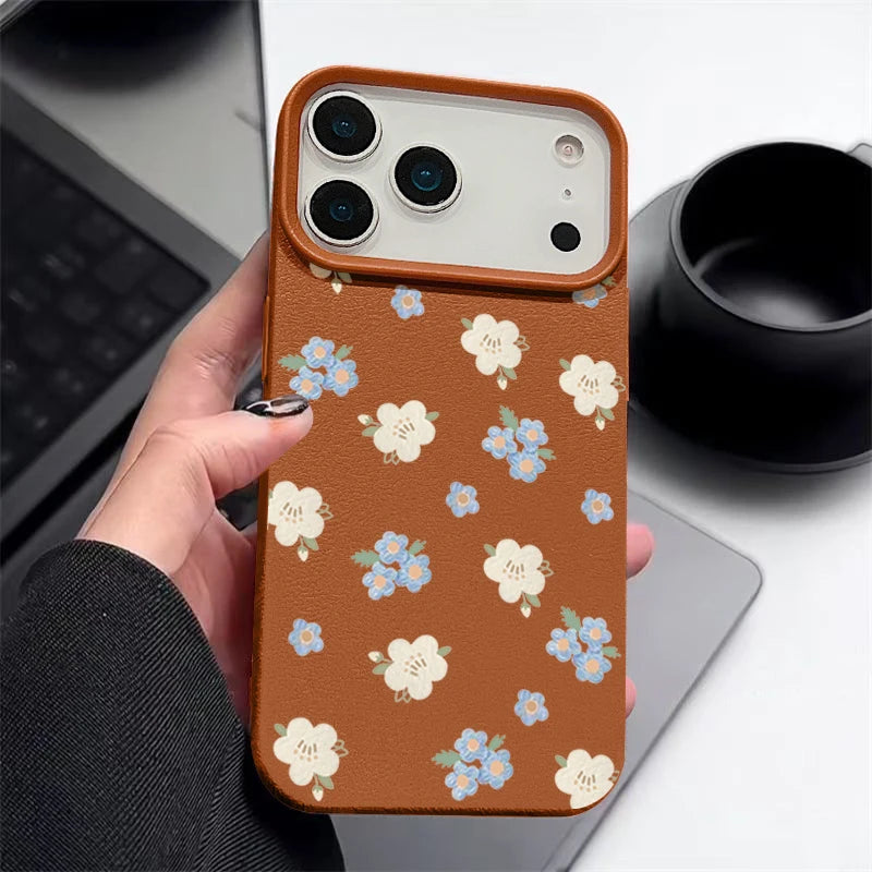 Small Flowers Shockproof Soft Silicone Leather Texture Cover iPhone Case