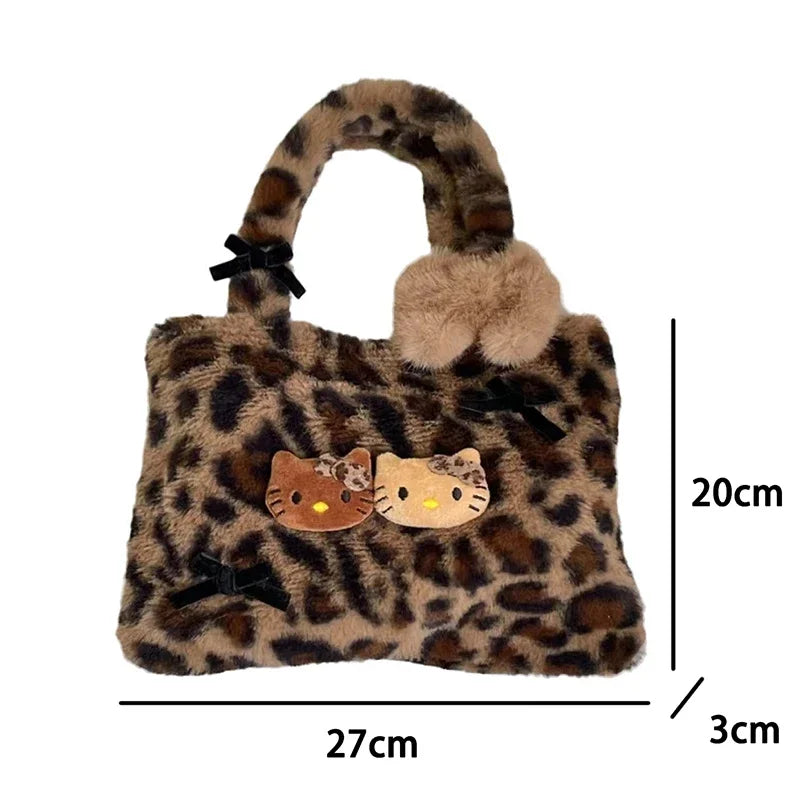 Hello Kitty Leopard Print Plush Shoulder Bag for Girls