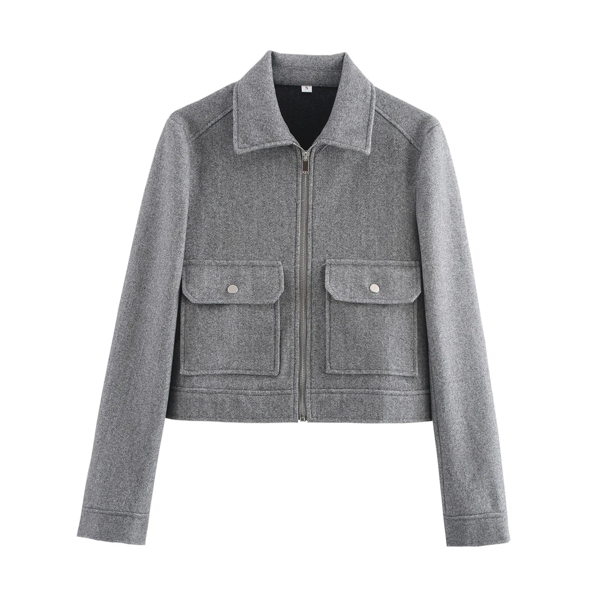 Women Winter Zipper Jacket Long Sleeve Short Coat Elegant Street Outerwear