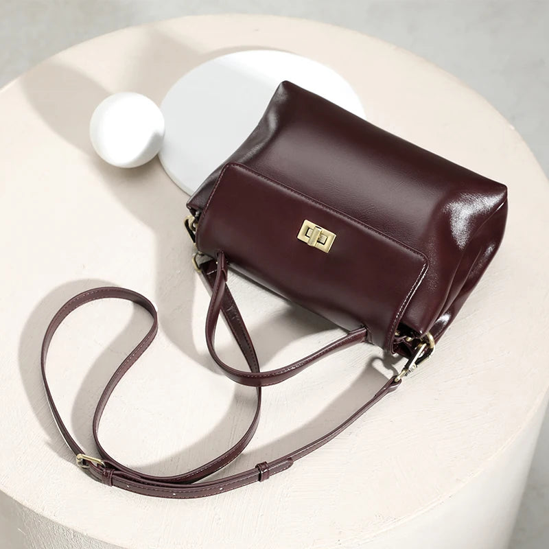 Vintage Genuine Leather Crossbody Bag for Women Top Handle Satchel