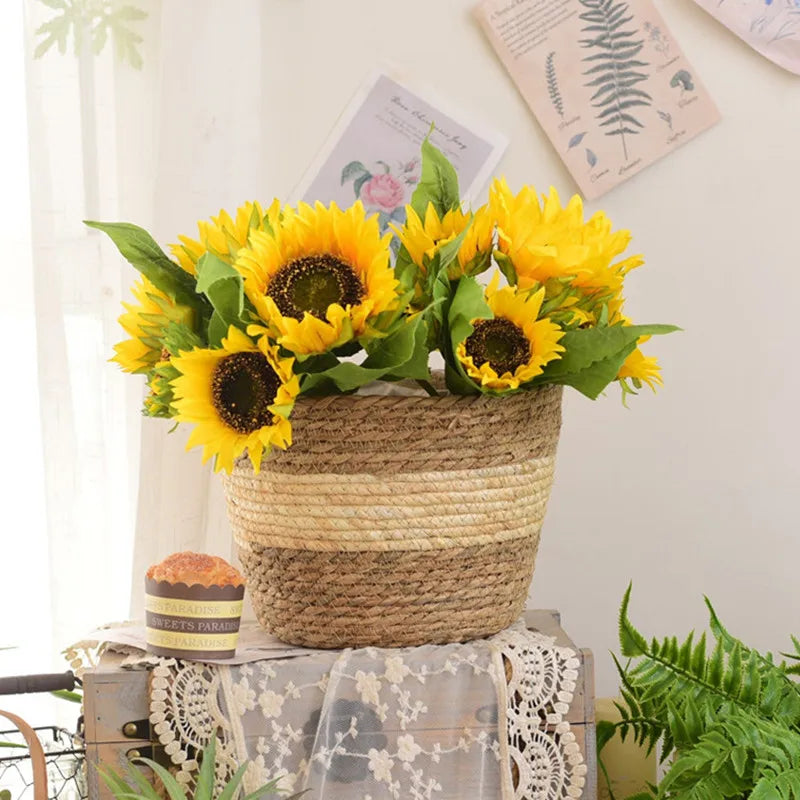 Straw Weaving Plant Pot Basket Grass Planter Cover Indoor Outdoor Flower Container