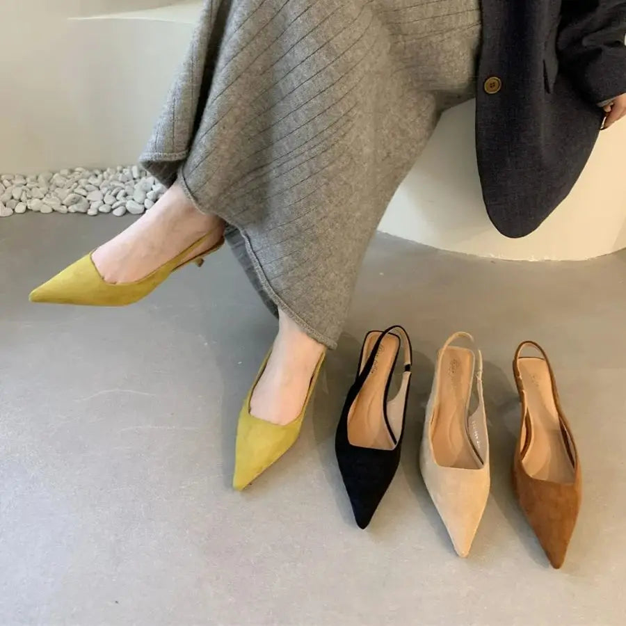 Women Pointed Toe Slingback Sandals Low Heel Elegant Summer Dress Shoes