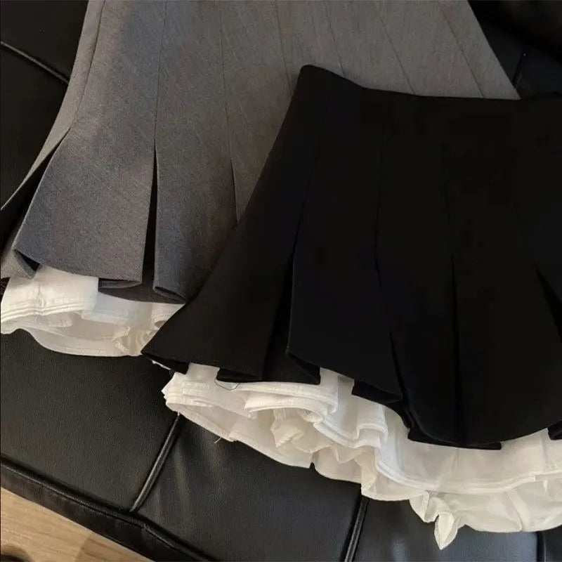 Women Ruffle Pleated Mini Skirt High Waist A Line