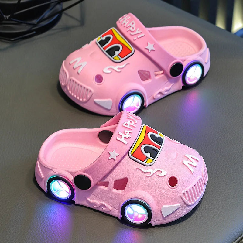Kids Car Shape Light Up Anti Slip Soft Sole Beach Slippers