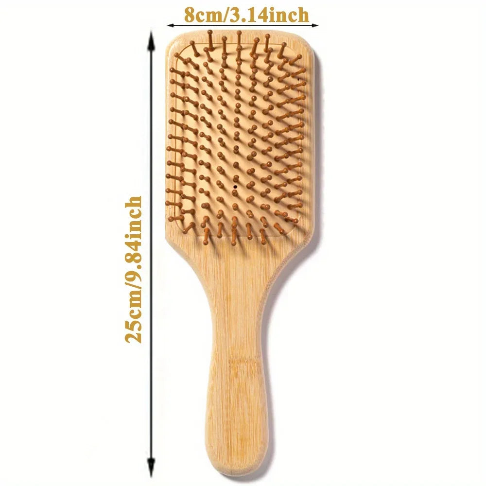 Bamboo Paddle Hair Comb Air Cushion Anti Static Detangling Scalp Massage Comb