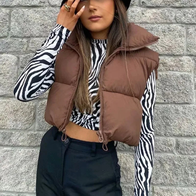 Women’s Cropped Puffer Vest Warm Sleeveless Winter Jacket