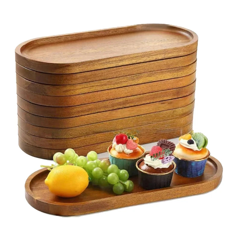 Solid Wood Serving Tray Style Plate for Dessert, Fruit & Bread
