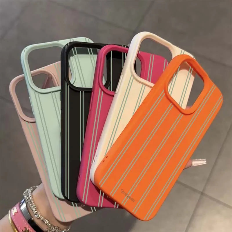 Green Stripe Lichee Pattern Silicone iPhone Case