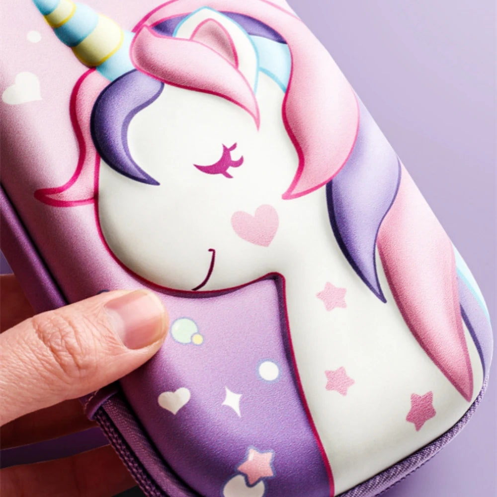 3D Unicorn Pencil Case EVA Hard Shell Large Capacity Cute Cartoon Pencil Box Organizer for Girls School Supplies