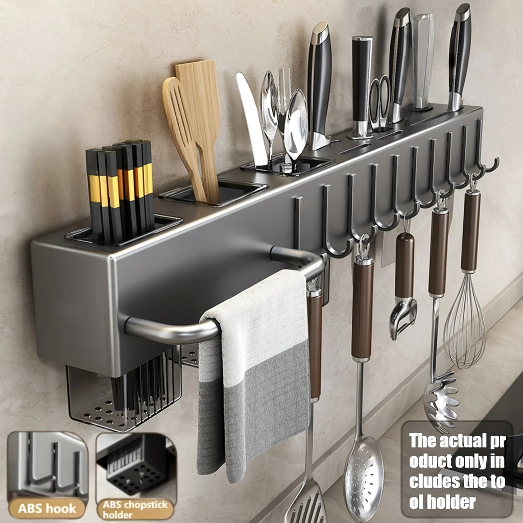 Wall Mounted Kitchen Organizer Carbon Steel No Drill Knife Rack Storage