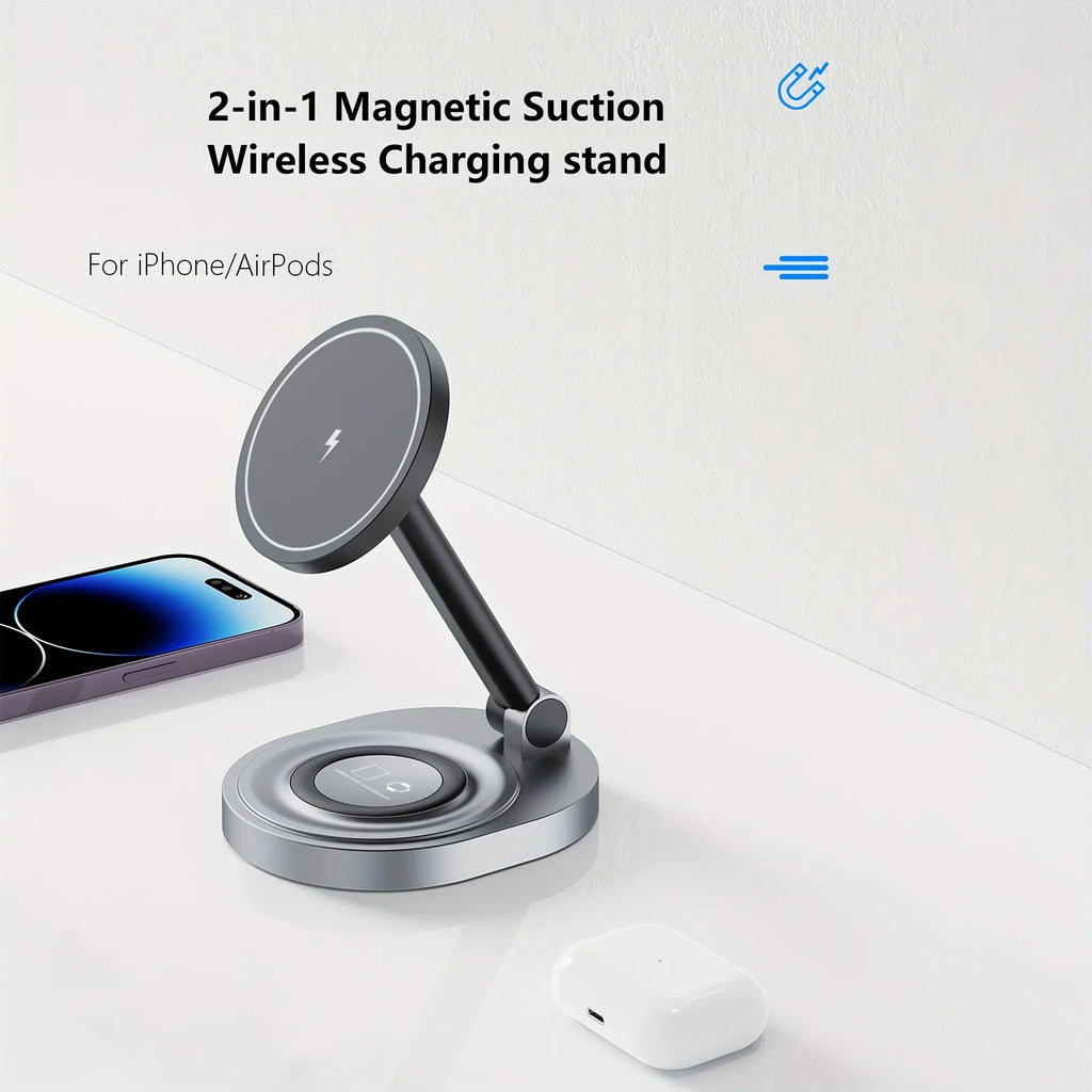 2 in 1 Magnetic Wireless Charger Stand for iPhone Apple Watch AirPods Fast Charging