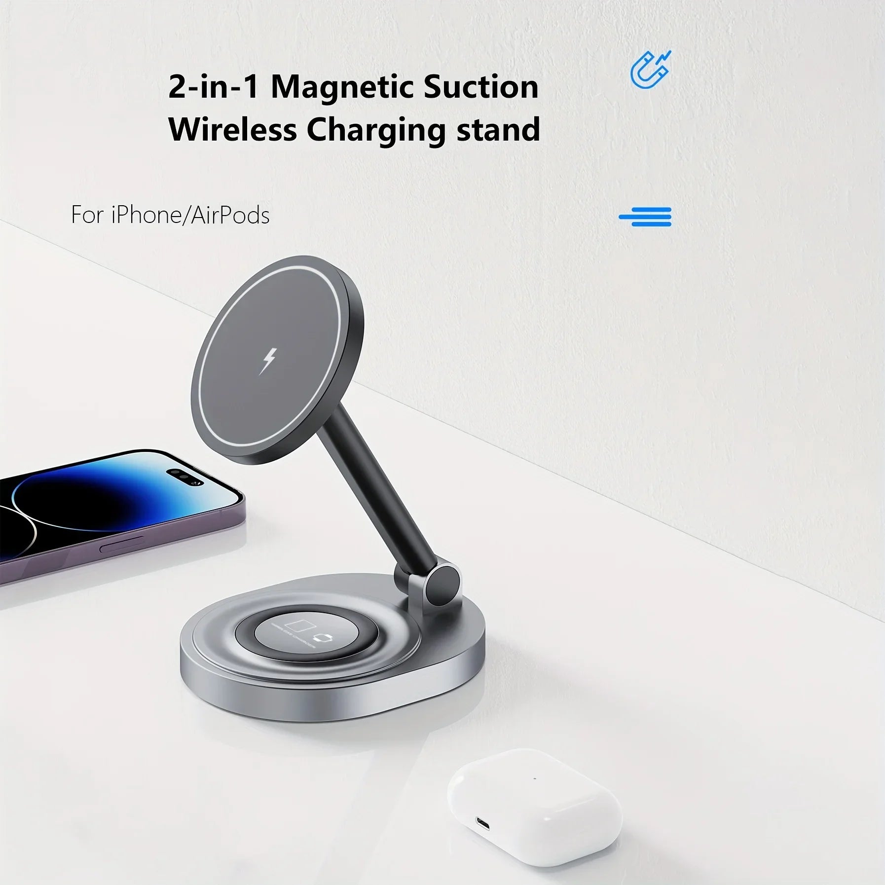 2 in 1 Magnetic Wireless Charger Stand for iPhone Apple Watch AirPods Fast Charging